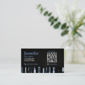 QRコード淡い色の付きStylist Black Blue名刺 名刺 (スタンド正面)