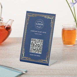 QRコード添付パーソナライズされたネイビーブルー 台座サイン