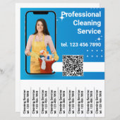 QRコード清掃サービスフライヤーの切り取りストリップ (正面/裏面)