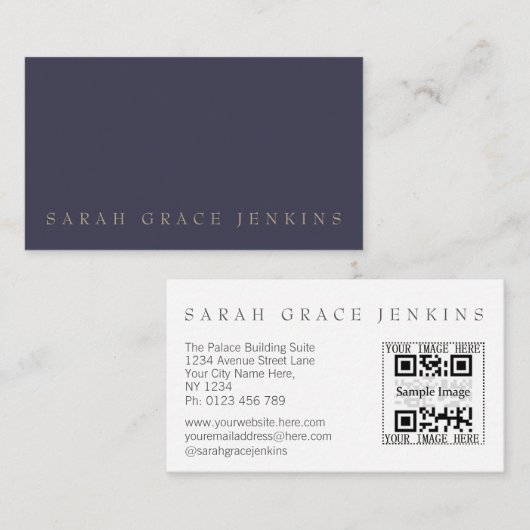 QRコード濃紺の金ゴールド 名刺 (正面/裏面)