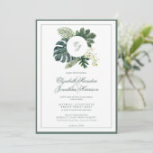 QRコード熱帯モンステラ蘭モノグラム写真 招待状 (スタンド正面)