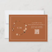 QRコード燃えたオレンジ色のフローラクレストモノグラムRSVP 出欠カード (裏面)