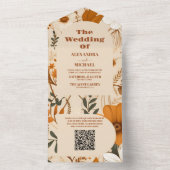 QRコード燃えたオレンジ色の水色ワイルドフラワーウェディング オールインワン招待状 (内側)