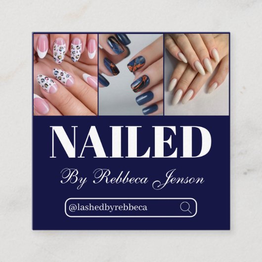 QRコード爪、 ネイルスペシャリストのアーティストモダンタイポグラフィ スクエア名刺 (正面)