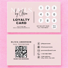 QRコード爪、 ネイルスペシャリスト赤面ピンクロイヤリティカード ロイヤリティカード
