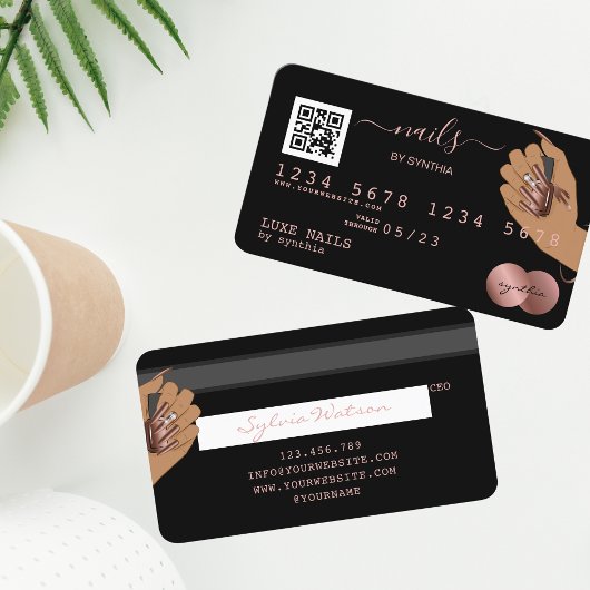 QRコード爪、 ネイル技術者クレジットカードバラ金ゴールド 名刺