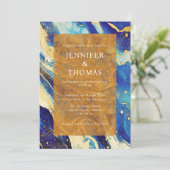 QRコード王室の付き青金ゴールド結婚式招待状 招待状 (スタンド正面)