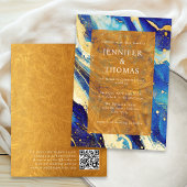 QRコード王室の付き青金ゴールド結婚式招待状 招待状