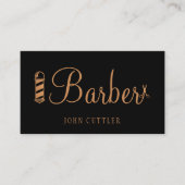 QRコード理髪店ブラック金ゴールド理容師ポールハサミ 名刺 (正面)