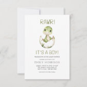 QRコード男の子かわいい恐竜の男の赤ちゃんシャワー 招待状 (正面)