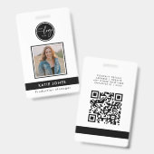 QRコード白黒カスタムロゴ従業員の写真ID バッジ (表裏)