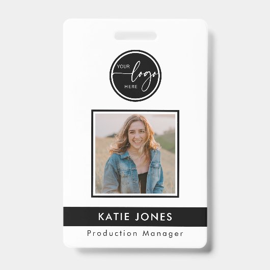 QRコード白黒カスタムロゴ従業員の写真ID バッジ (表面)