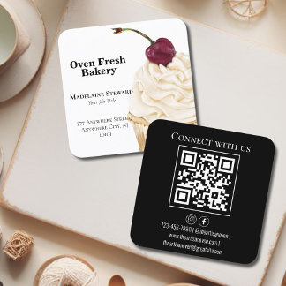 QRコード白黒カップケーキベーカリー スクエア名刺
