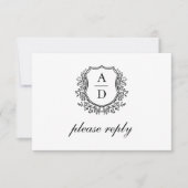 QRコード白黒クレストモノグラム結婚ズ 出欠カード (正面)