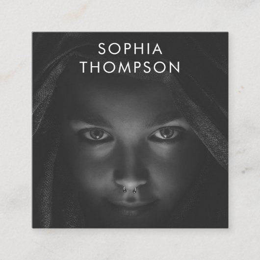 QRコード白黒フォトソーシャルメディアのアイコン スクエア名刺 (正面)