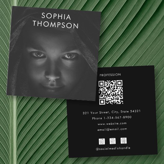 QRコード白黒フォトソーシャルメディアのアイコン スクエア名刺