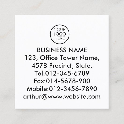 QRコード白黒メニューロゴ非接触型モダン スクエア名刺 (正面)