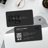 QRコード白黒モノグラムスクリプトソーシャルメディア 名刺