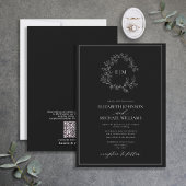 QRコード白黒リーピークレストモノグラム結婚ズ 招待状