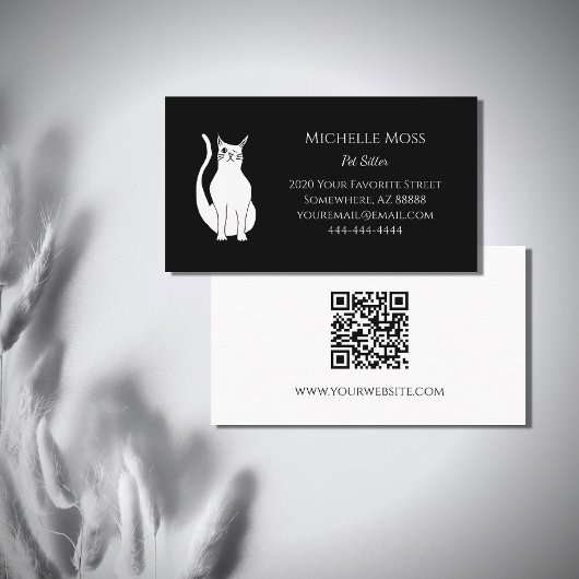 QRコード白黒猫ペットシッターScannable 名刺