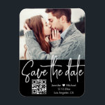 qrコード白黒結婚の写真の保存日付 マグネット<br><div class="desc">qrコーモダンド白い手書き黒い背景の写真結婚日付のマグネットを保存，カスタムスタイル.あなたは背景色とフォントの色と変更することができます。</div>