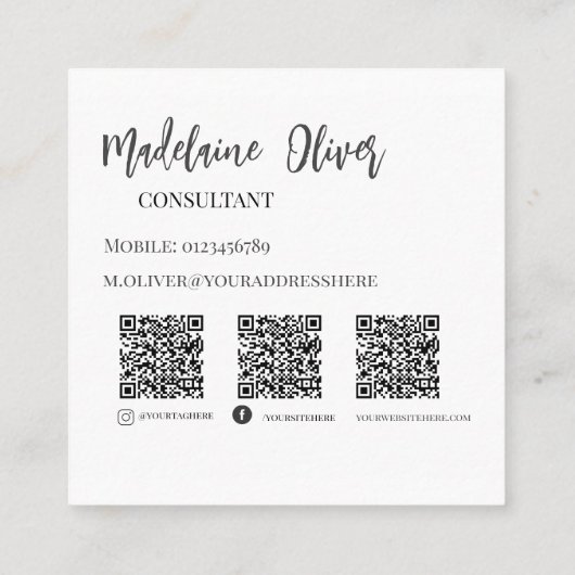 QRコード社交パーソナルピンクエレガント スクエア名刺 (裏面)