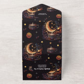 QRコード神秘的な黒金ゴールドシナ結婚ス オールインワン招待状 (外側)