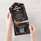 QRコード神秘的な黒金ゴールドシナ結婚ス オールインワン招待状 (貼ってはがせる)