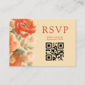 Qrコード秋燃えたオレンジ色のフローラ結婚式RSVP エンクロージャーカード (正面)