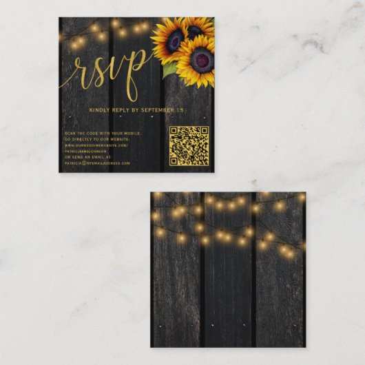 QRコード素朴ひまわりバジェット結婚式RSVP エンクロージャーカード (正面/裏面)