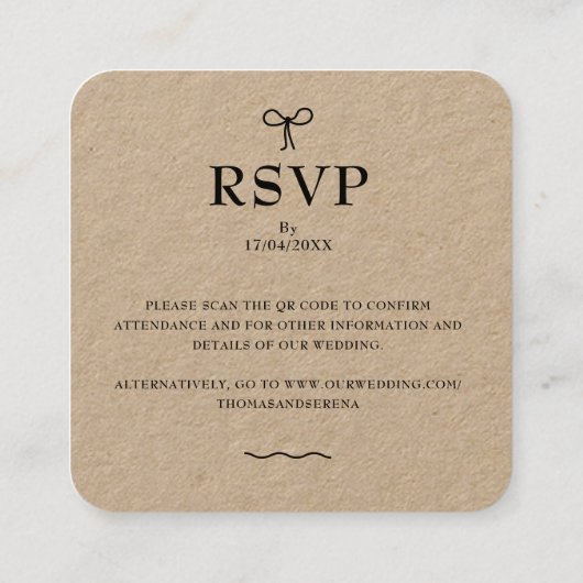 QRコード素朴クラフト(編集可能)予算結婚ズ スクエア名刺 (裏面)