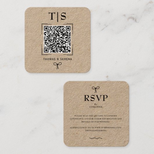 QRコード素朴クラフト(編集可能)予算結婚ズ スクエア名刺 (正面/裏面)