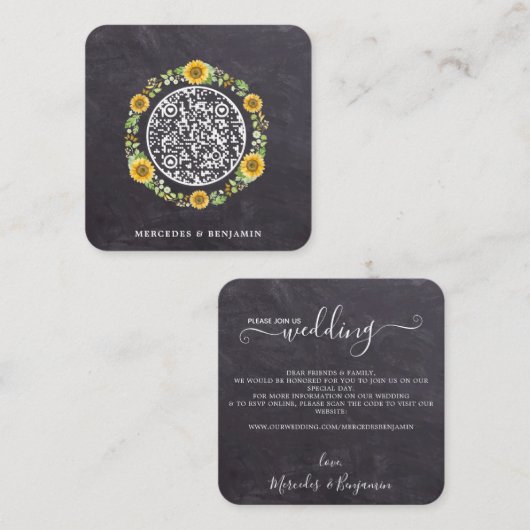 QRコード素朴シンプル結婚式招待状 エンクロージャーカード (正面/裏面)