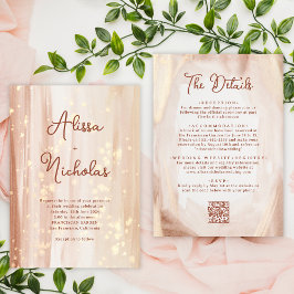 QRコード素朴テラコッタ金ゴールド水色結婚の 招待状