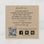 QRコード素朴ボタニカルクラフトブラック紹介カード スクエア名刺 (裏面)