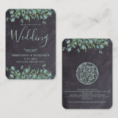 QRコード素朴ユーカリ結婚式招待状 エンクロージャーカード (正面/裏面)