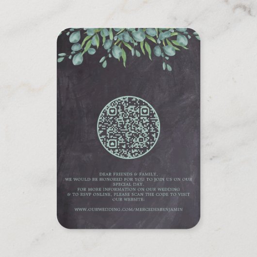 QRコード素朴ユーカリ結婚式招待状 エンクロージャーカード (裏面)