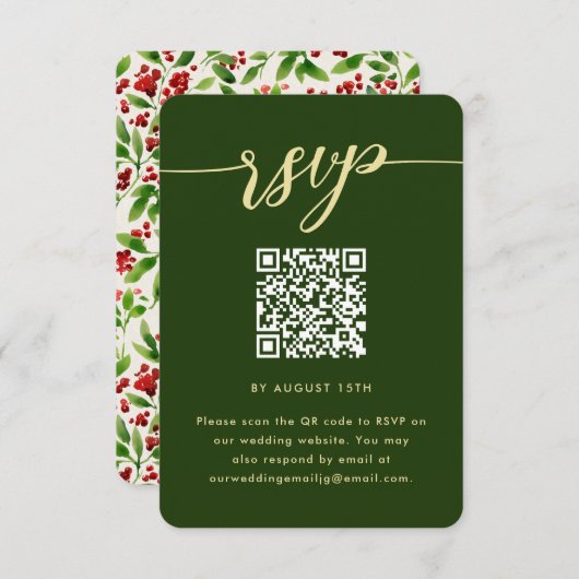 QRコード素朴付きグリーンボタニカルウェディングRSVP 出欠カード (正面/裏面)