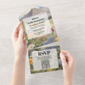 QRコード素朴山林エバーグリーン結婚ズ オールインワン招待状 (貼ってはがせる)