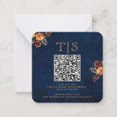 QRコード結婚のエンクロージャRSVPネイビーブルーフローラ ノートカード (正面)