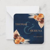 QRコード結婚のエンクロージャRSVPネイビーブルーフローラ ノートカード (裏面)