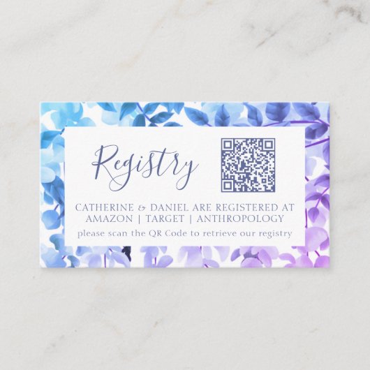 QRコード結婚のギフトレジストリ水の色フローラ エンクロージャーカード (正面)