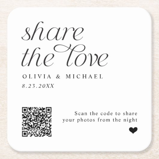QRコード結婚のコースター共有ザ・ラブ スクエアペーパーコースター (正面)