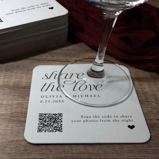 QRコード結婚のコースター共有ザ・ラブ スクエアペーパーコースター