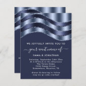 QRコード結婚のブライダルシャワーブルーネイビーグリッター (正面/裏面)