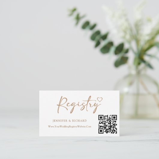 QRコード結婚のレジストリエレガント金ゴールド書 エンクロージャーカード (スタンド正面)