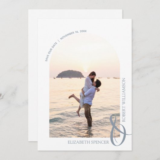 QRコード結婚の写真ほこりっぽい青 セーブザデート (正面/裏面)