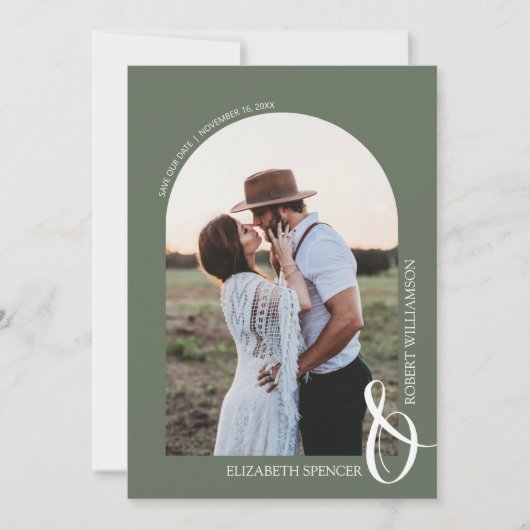 QRコード結婚の写真Sage Green日付の保存 セーブザデート (正面)