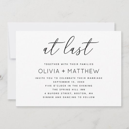 QRコード結婚を使用したミニマルなスクリプト | 最後に 招待状 (正面)