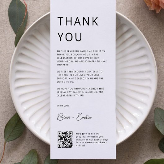 Qrコード結婚を使用したミニマルサンキューカード、